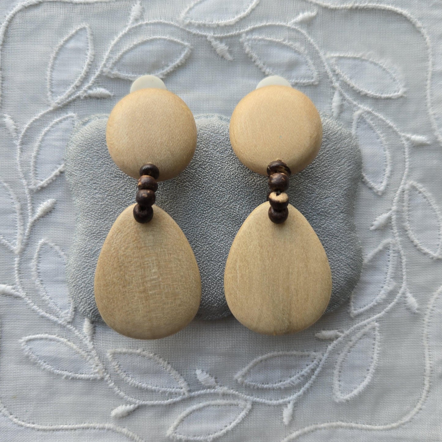 Clip on - Light Wooden Drop Clip On Earrings