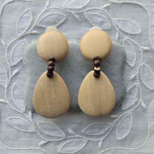 Clip on - Light Wooden Drop Clip On Earrings