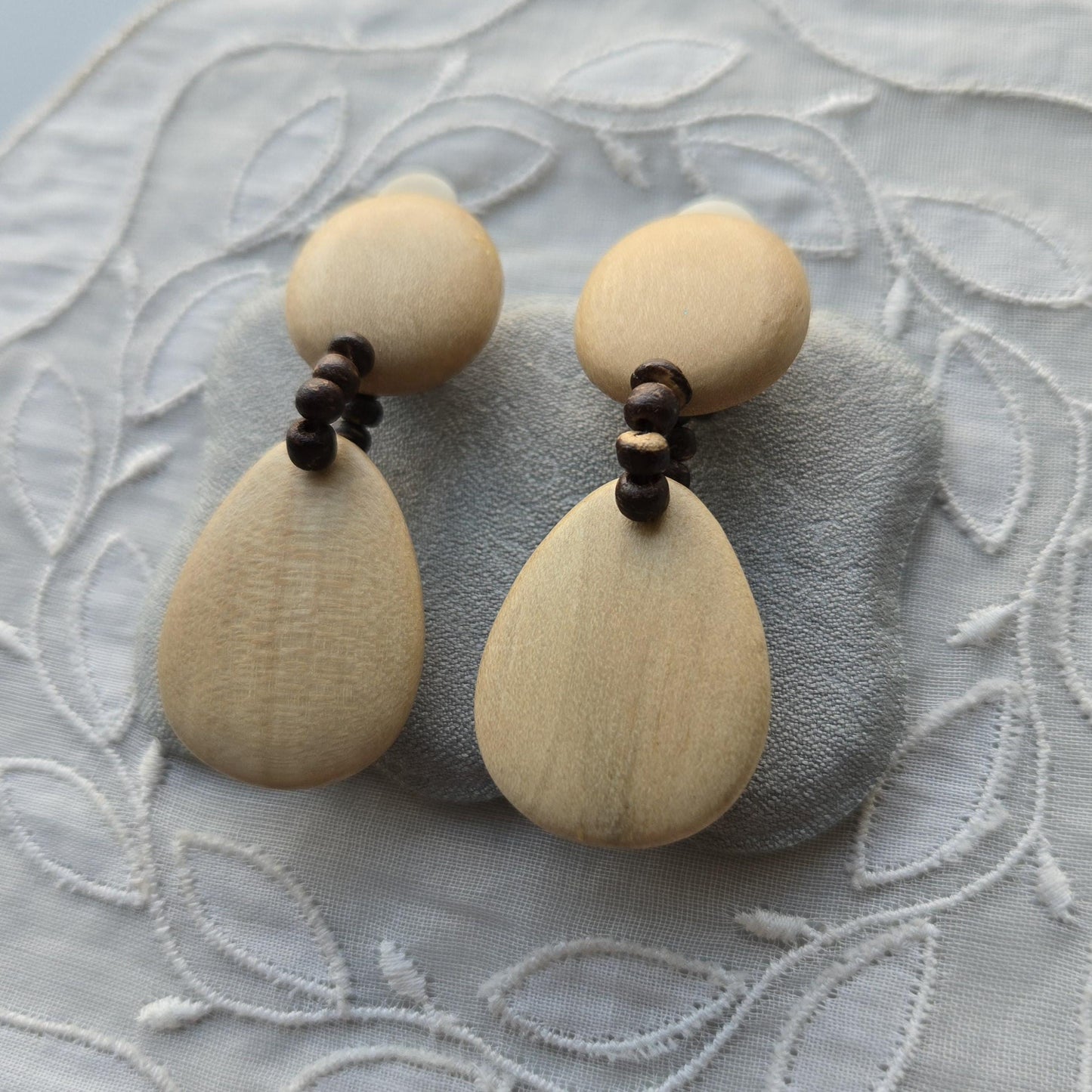 Clip on - Light Wooden Drop Clip On Earrings