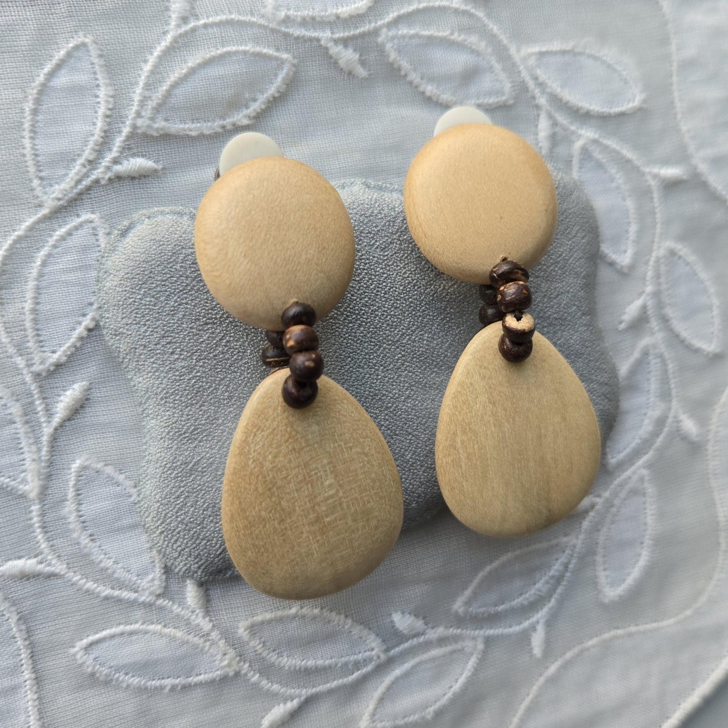 Clip on - Light Wooden Drop Clip On Earrings