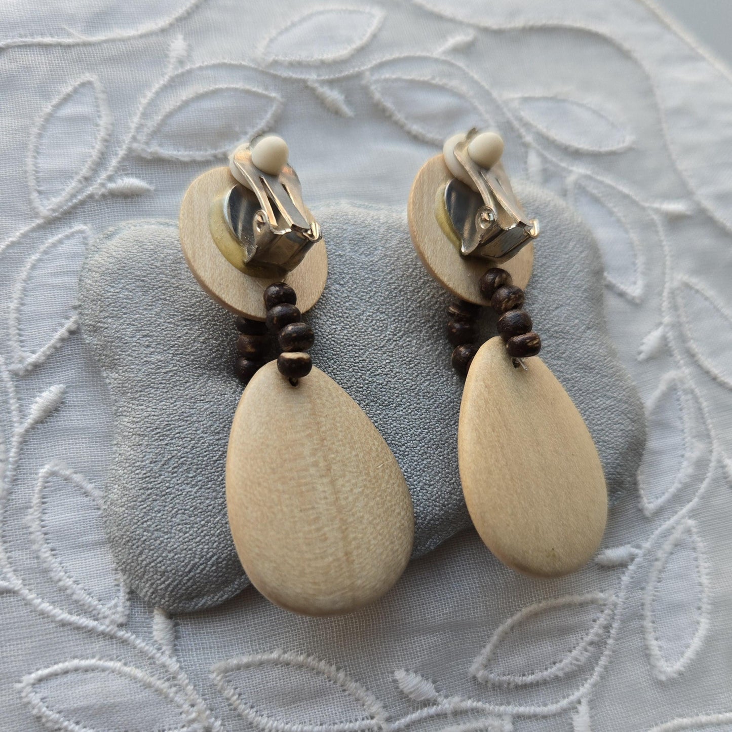 Clip on - Light Wooden Drop Clip On Earrings