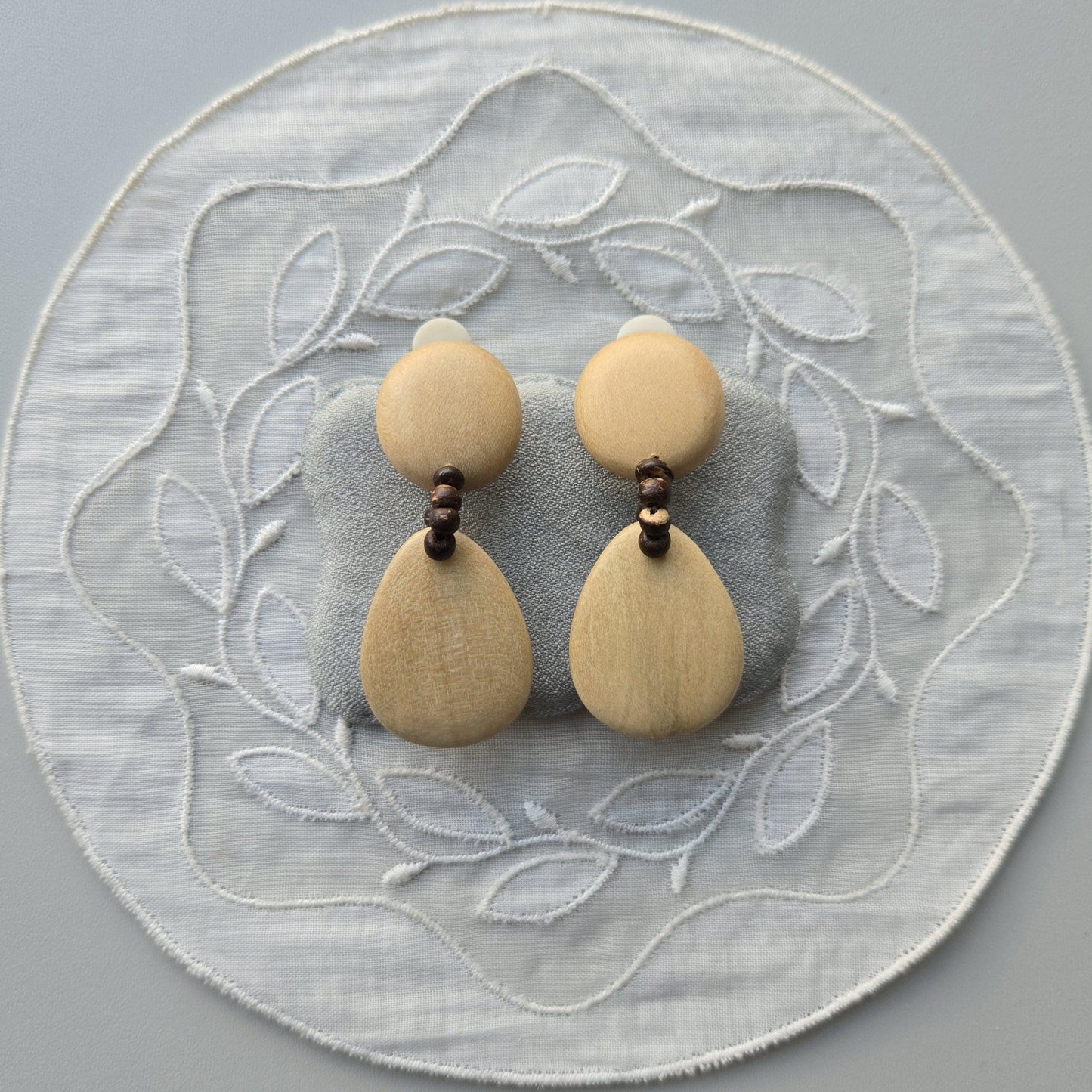 Clip on - Light Wooden Drop Clip On Earrings