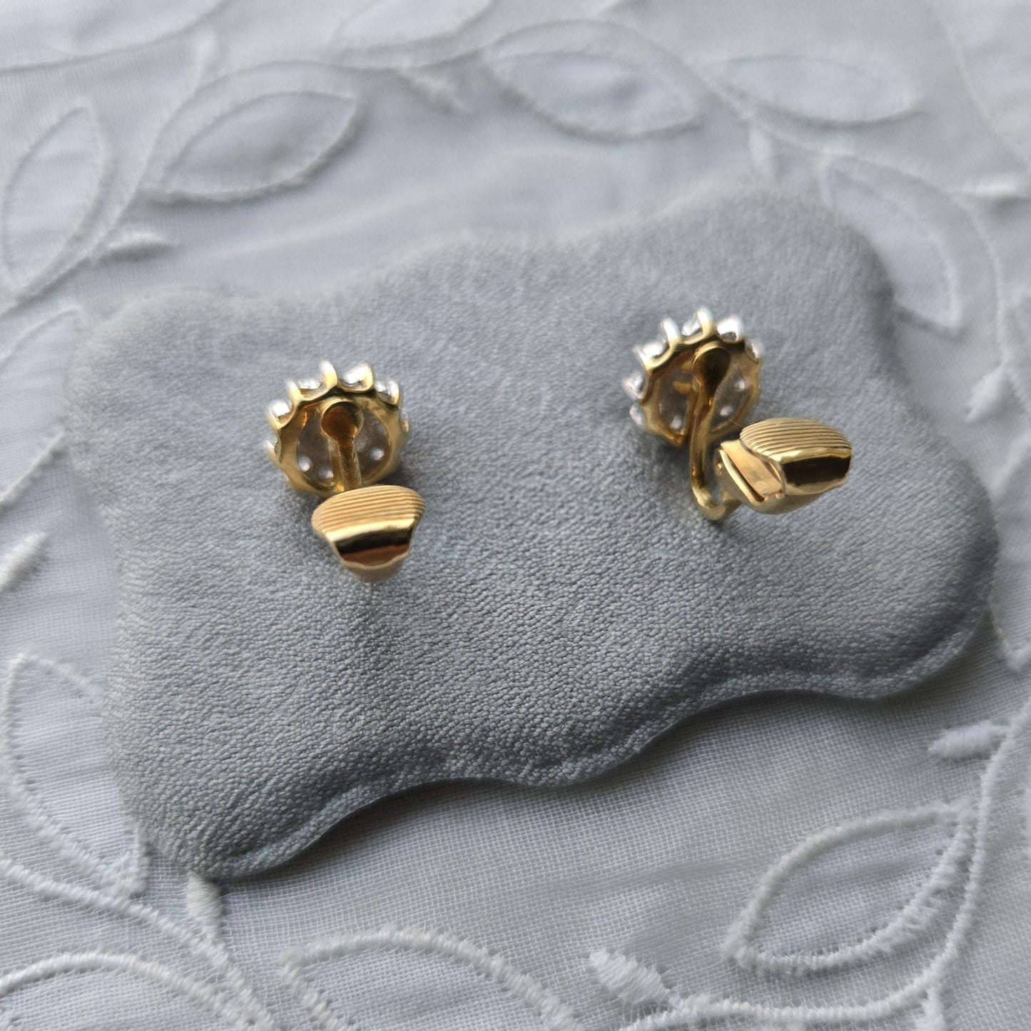 Clip on - Small Pearl and Crystals Flower Clip on Earrings