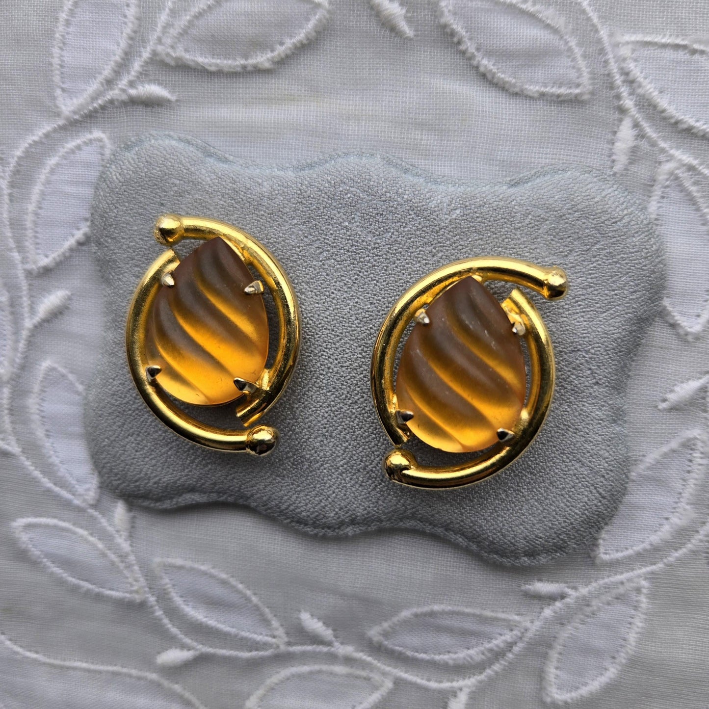 Clip on - Frosted Yellow Orange Cabochon Clip On Earrings