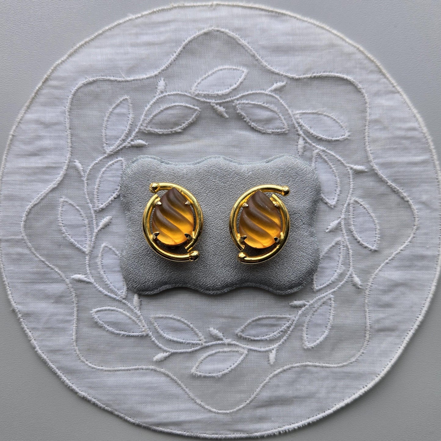 Clip on - Frosted Yellow Orange Cabochon Clip On Earrings