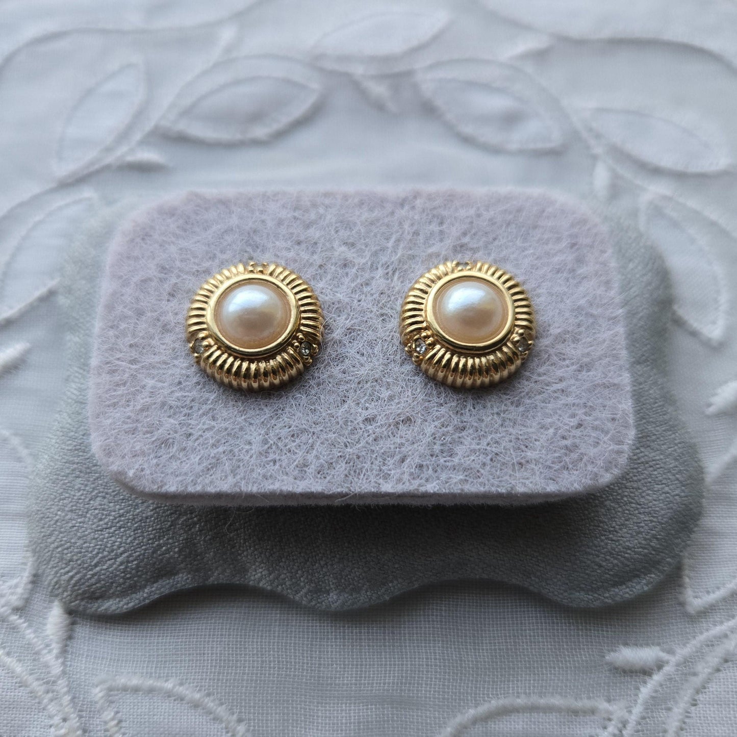 Posts - Small Pearl and Crystals Dome Stud Earrings