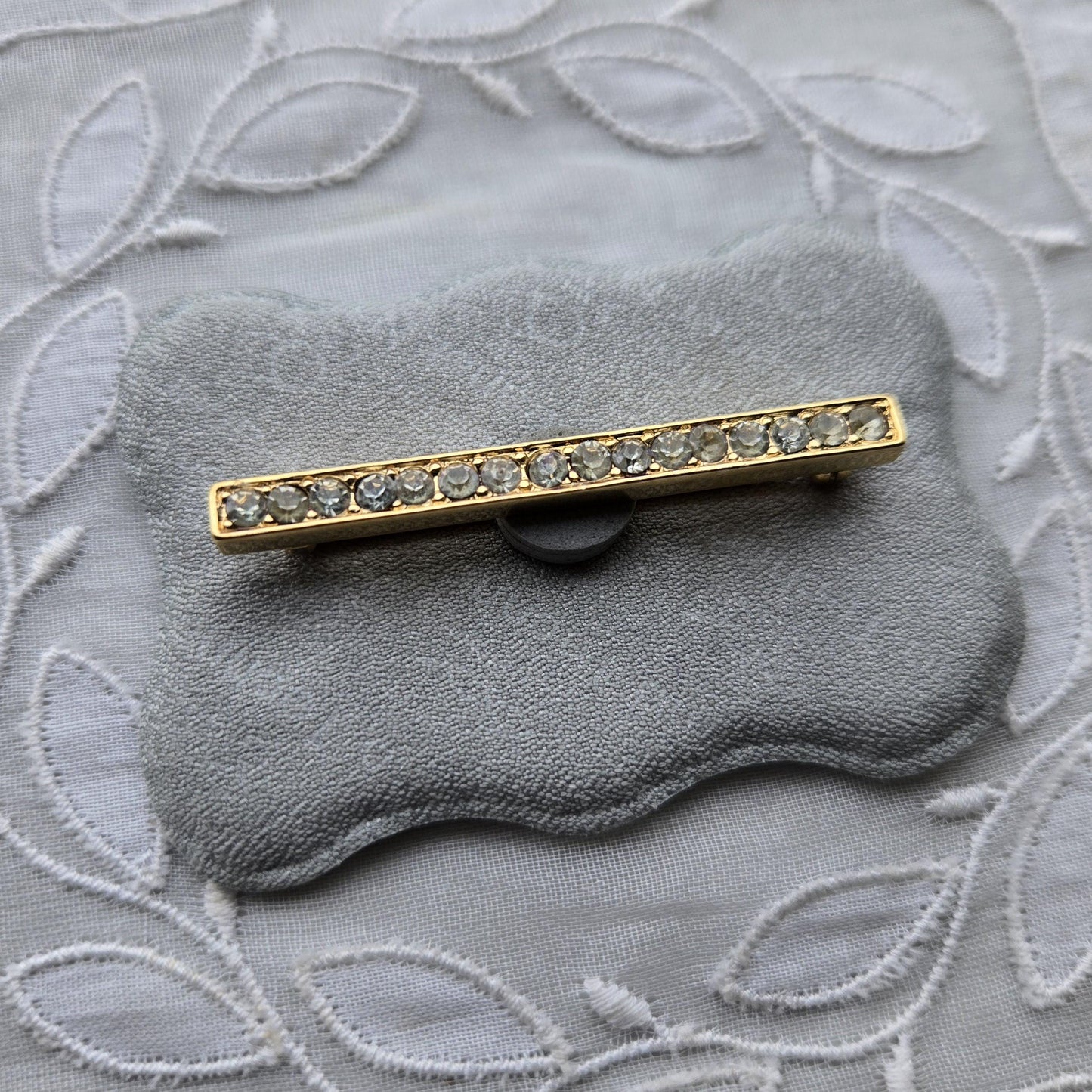 Brooch - Crown Trifari Gold Crystal Bar Brooch