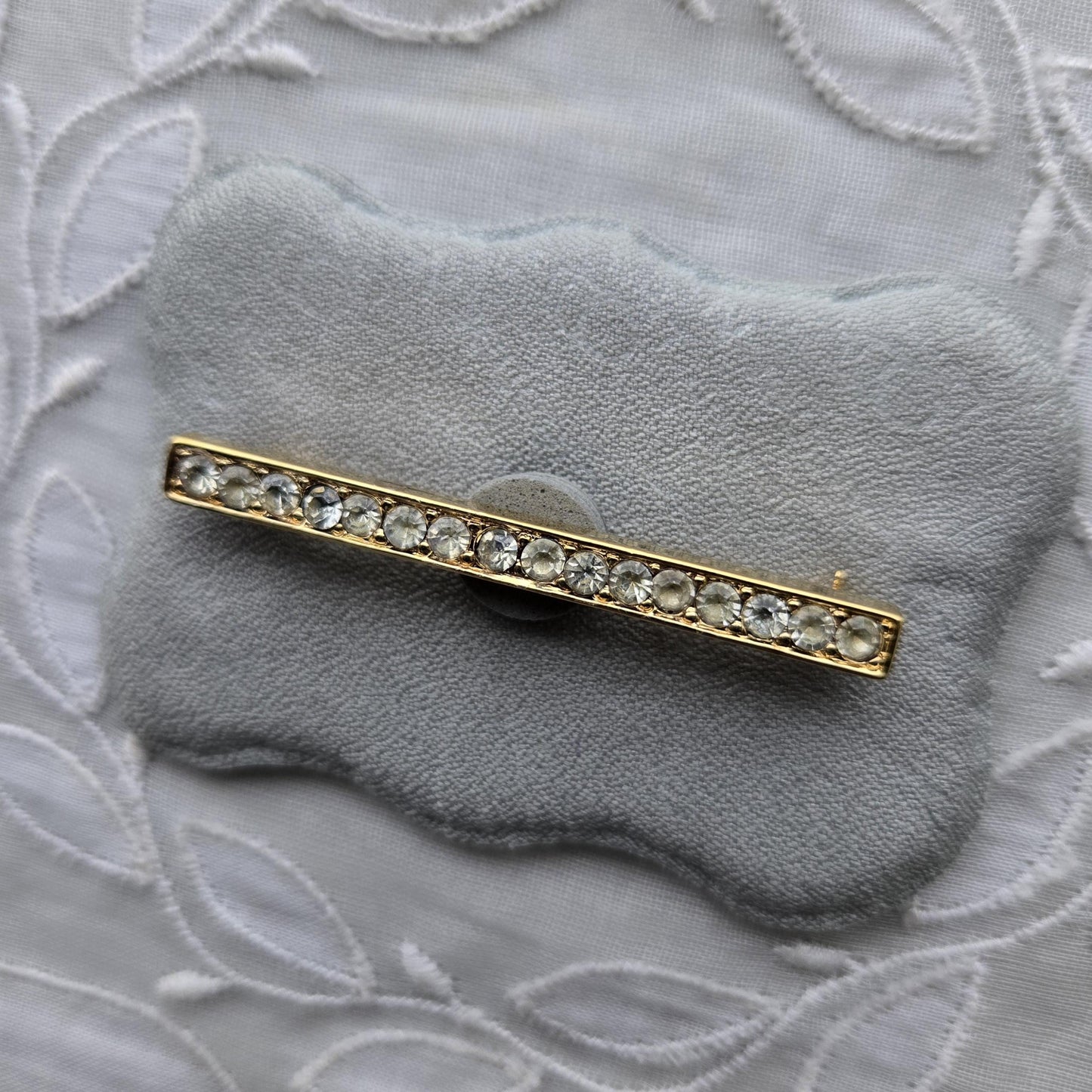 Brooch - Crown Trifari Gold Crystal Bar Brooch