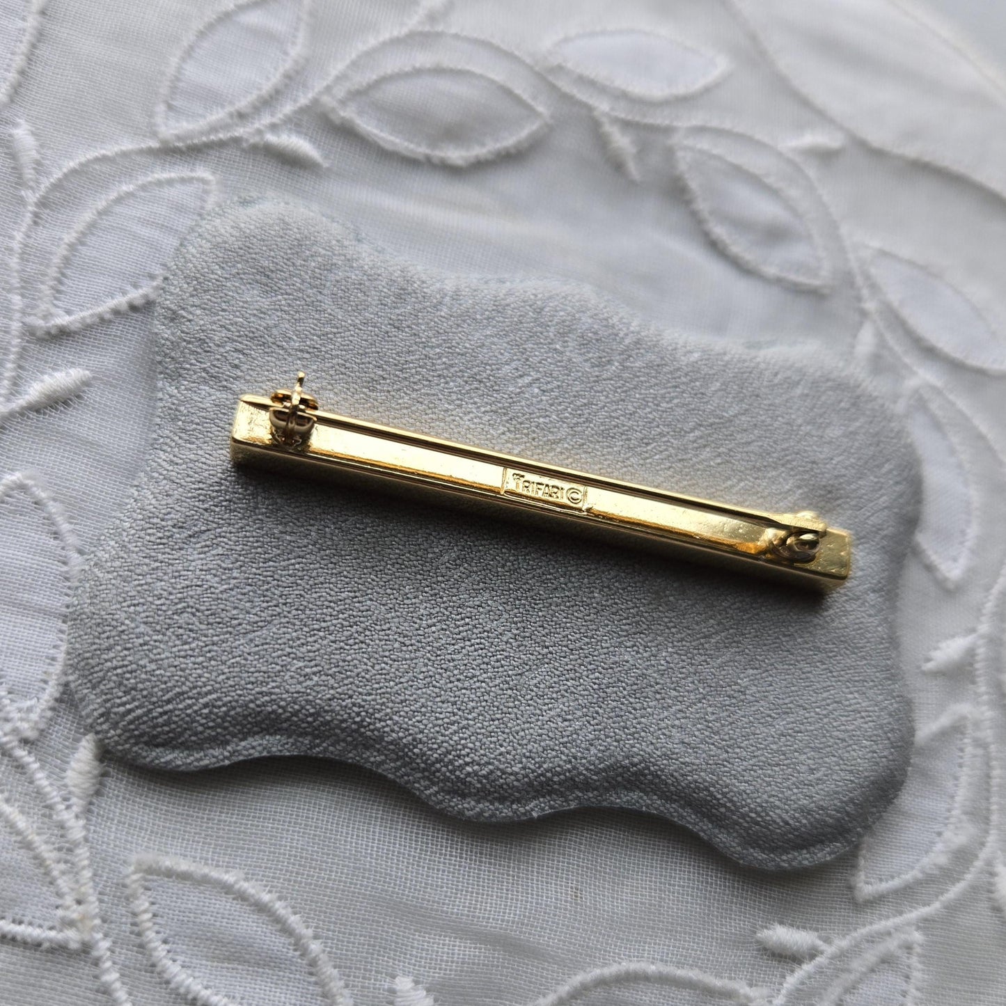 Brooch - Crown Trifari Gold Crystal Bar Brooch
