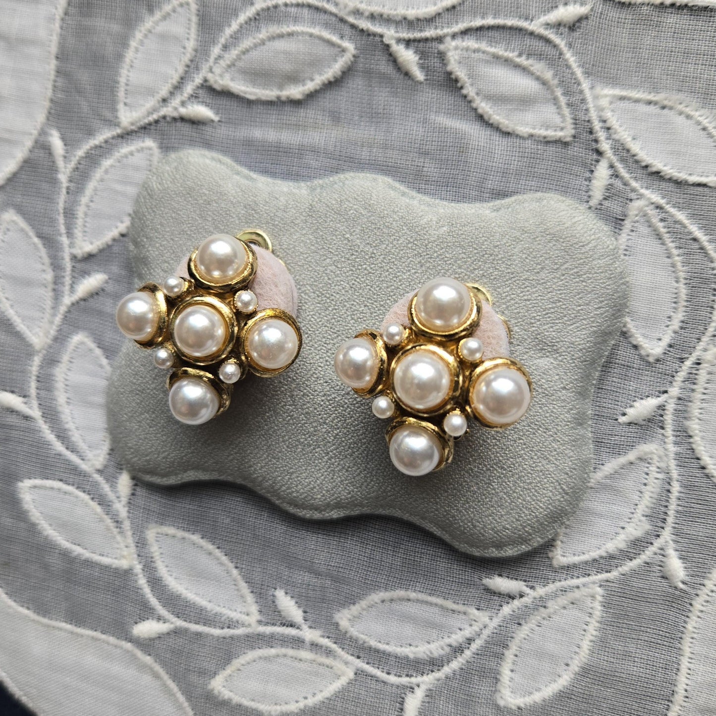 Clip on - Faux Pearl Maltese Cross Clip On Earrings