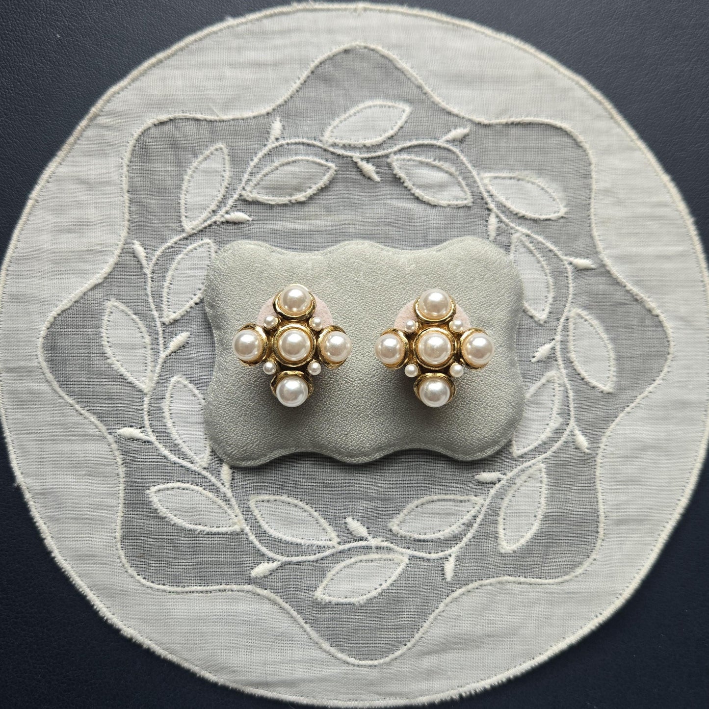 Clip on - Faux Pearl Maltese Cross Clip On Earrings