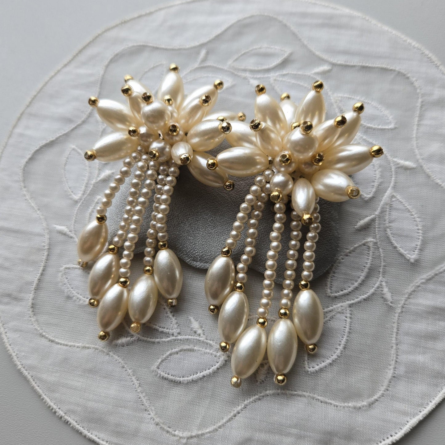 Clip on - Faux Pearl Flower Statement Clip on Earrings