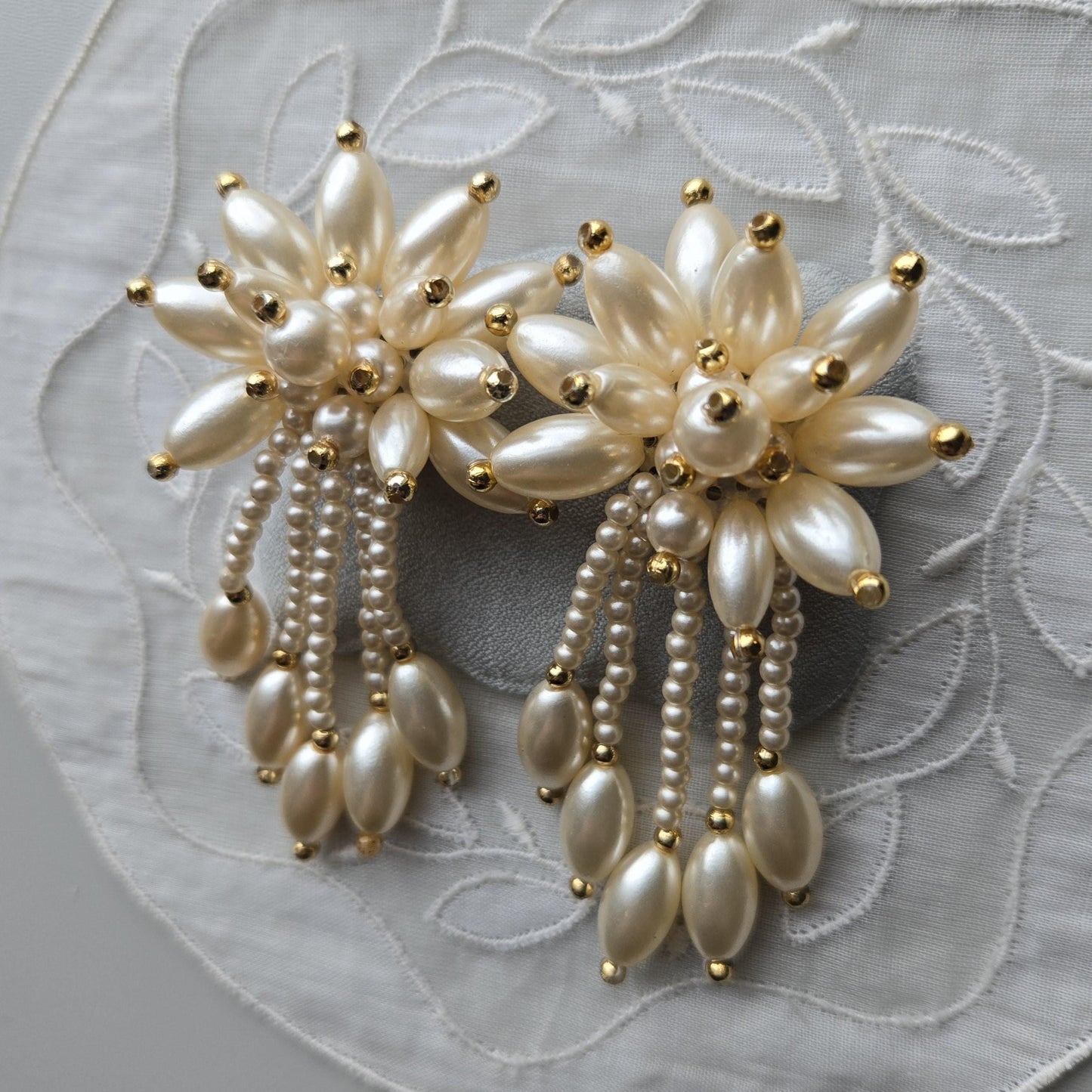 Clip on - Faux Pearl Flower Statement Clip on Earrings