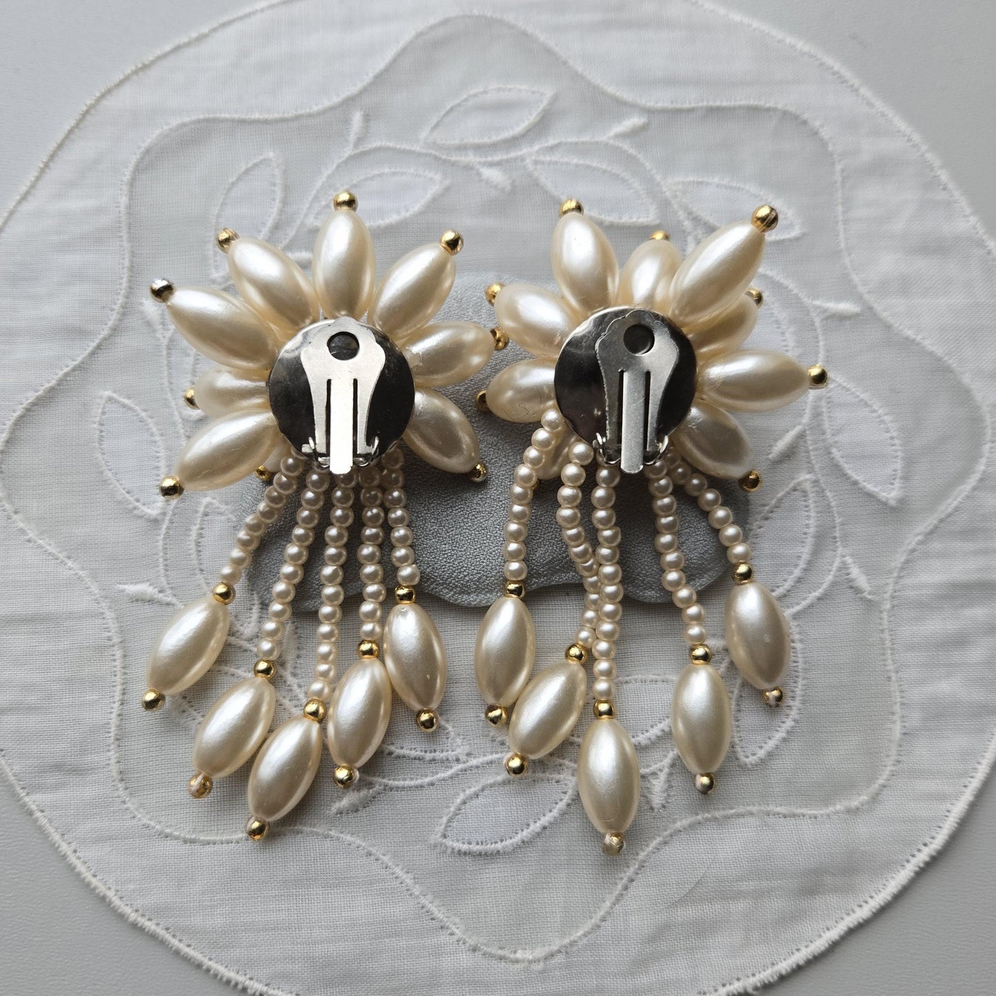 Clip on - Faux Pearl Flower Statement Clip on Earrings