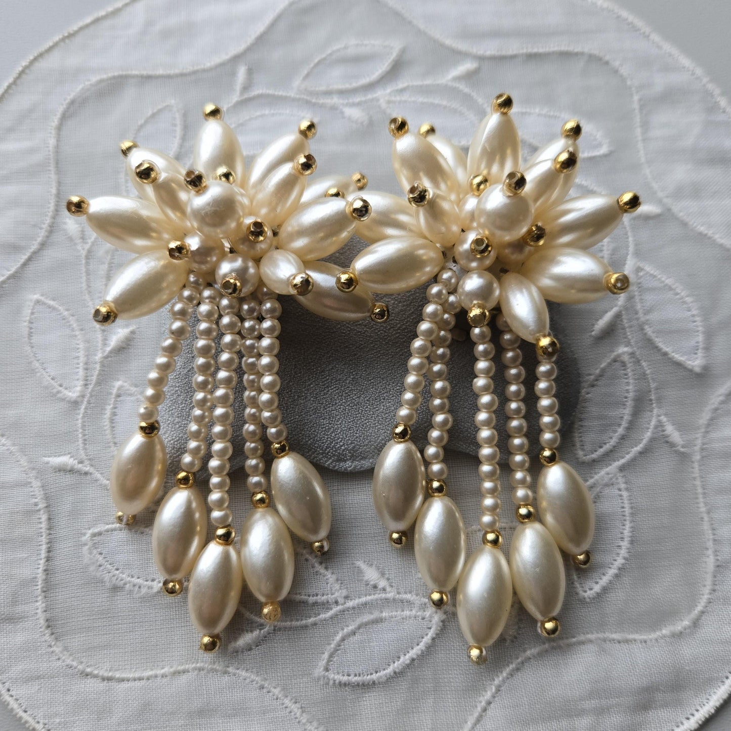 Clip on - Faux Pearl Flower Statement Clip on Earrings