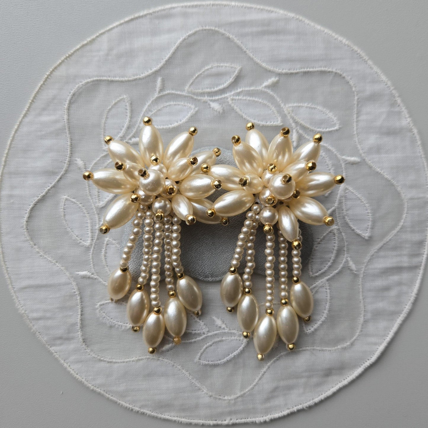 Clip on - Faux Pearl Flower Statement Clip on Earrings