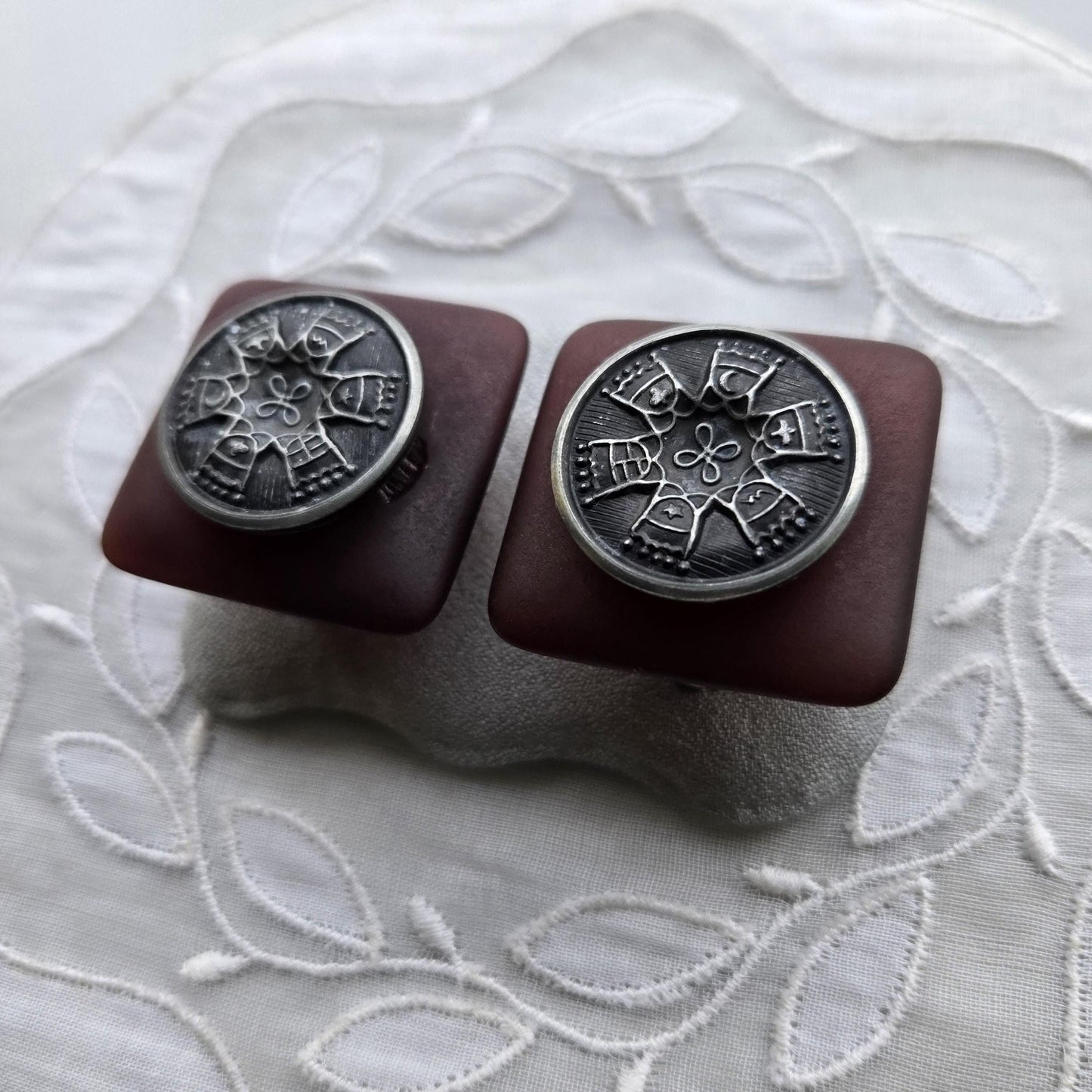 Clip on - Red Brown Square Acrylic Clip on Earrings