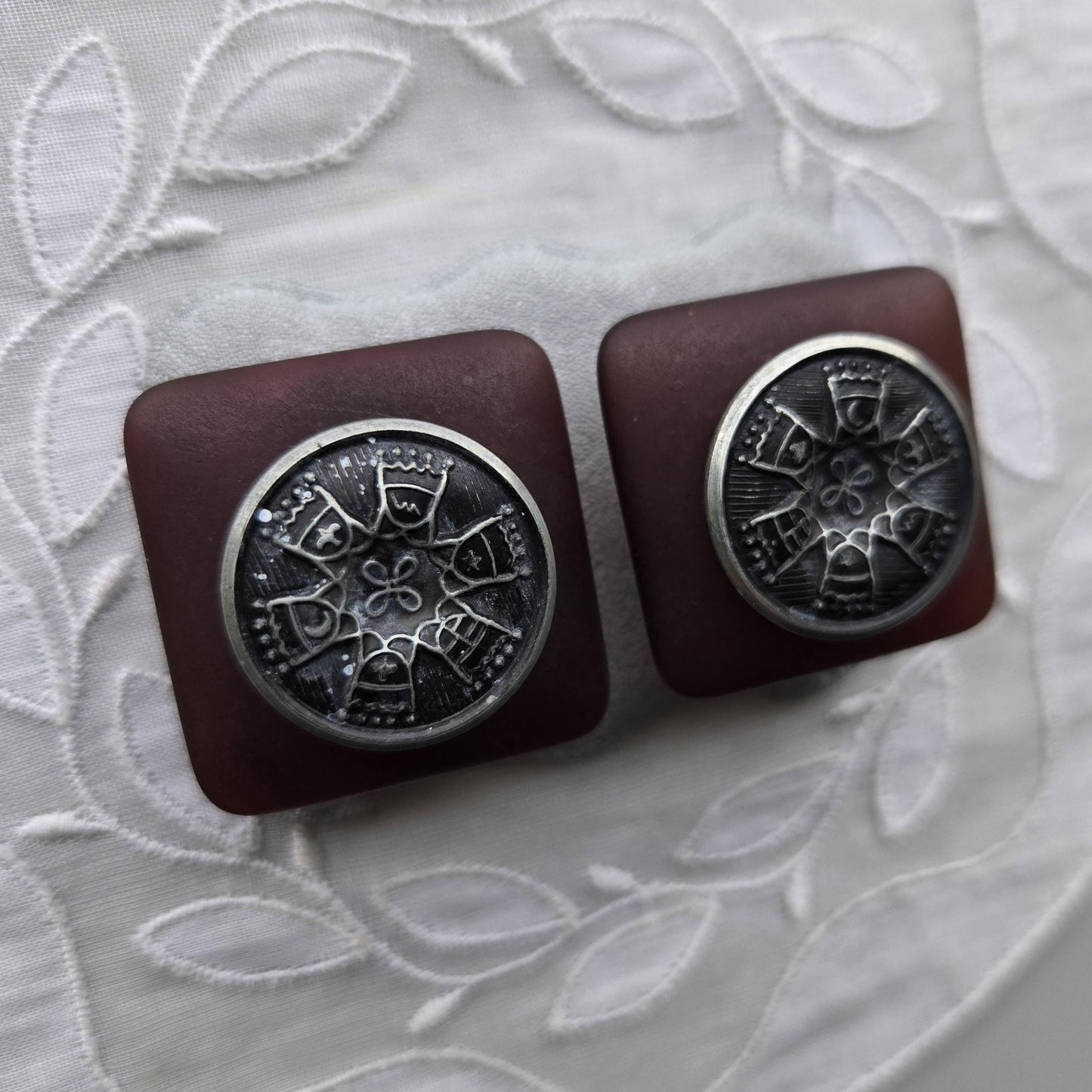 Clip on - Red Brown Square Acrylic Clip on Earrings