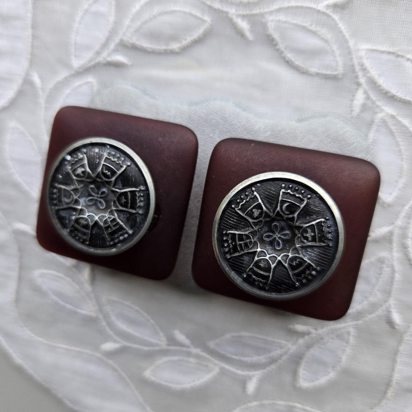 Clip on - Red Brown Square Acrylic Clip on Earrings