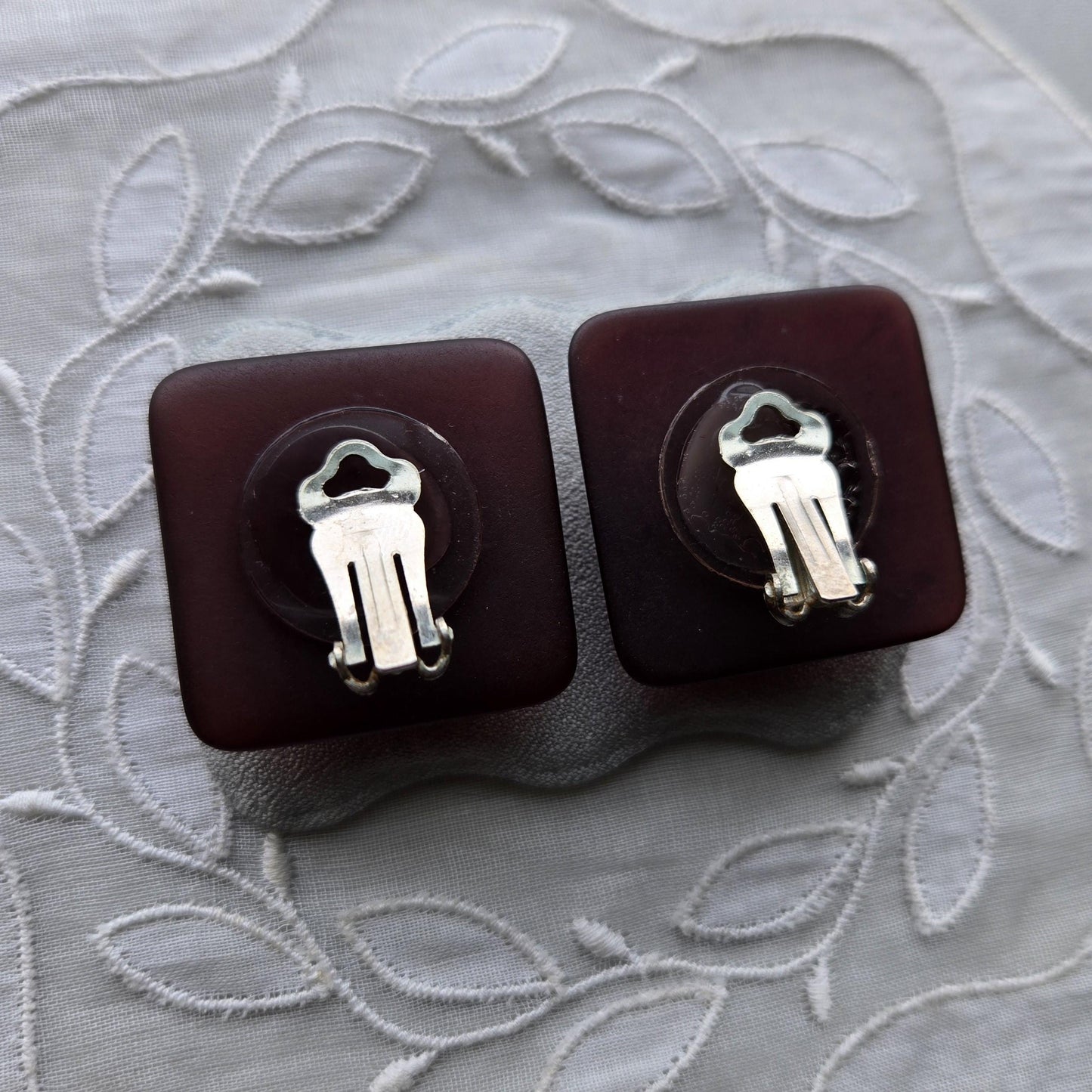 Clip on - Red Brown Square Acrylic Clip on Earrings