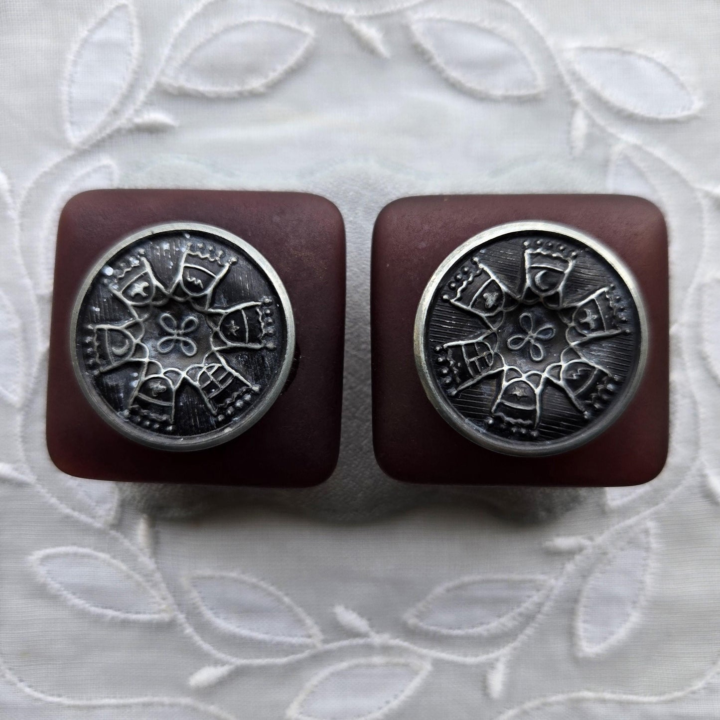 Clip on - Red Brown Square Acrylic Clip on Earrings