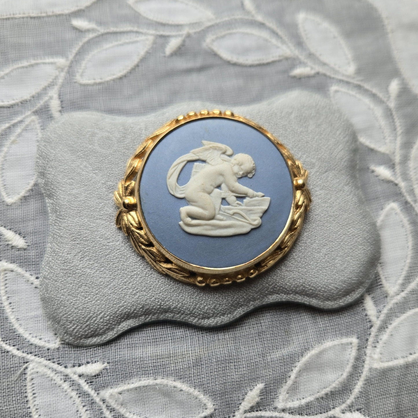 Brooch - Wedgwood Blue Jasperware Cherub Cameo Brooch