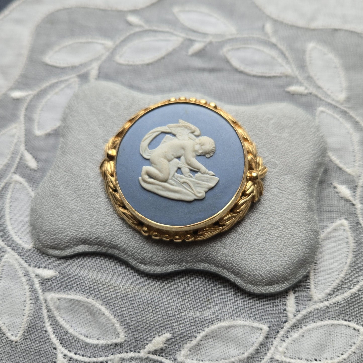 Brooch - Wedgwood Blue Jasperware Cherub Cameo Brooch