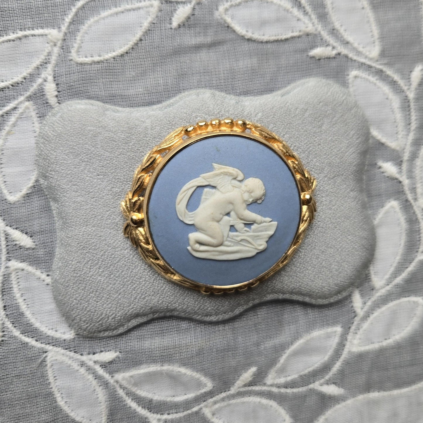 Brooch - Wedgwood Blue Jasperware Cherub Cameo Brooch
