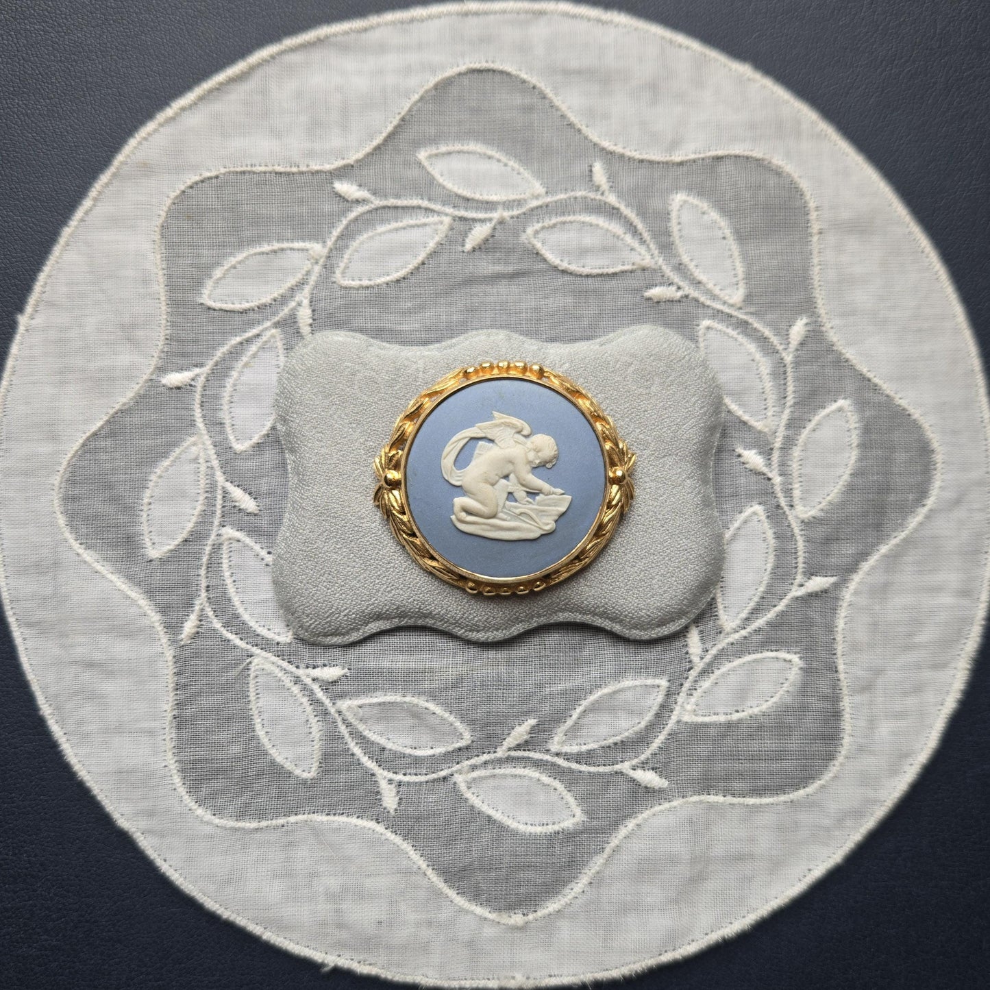 Brooch - Wedgwood Blue Jasperware Cherub Cameo Brooch