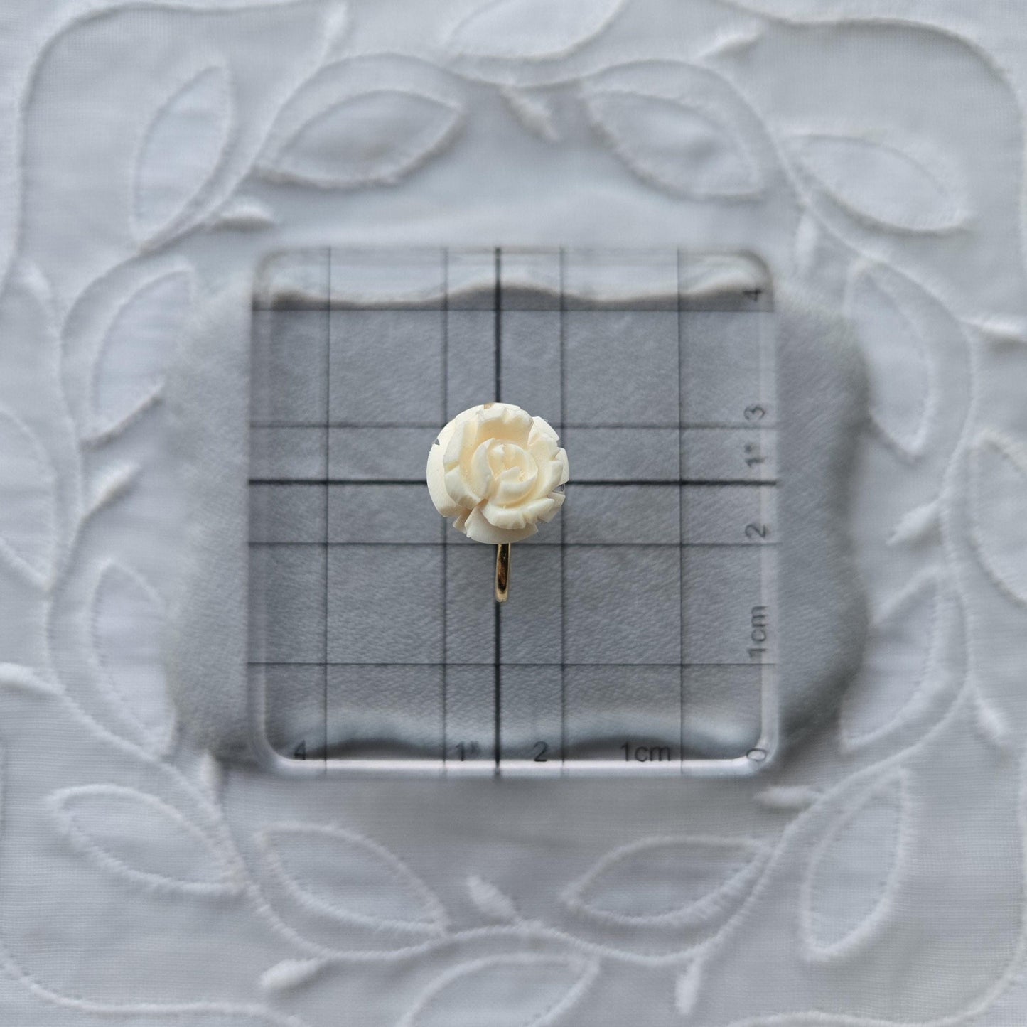 Clip on - Carved Bone White Rose Clip On Earrings