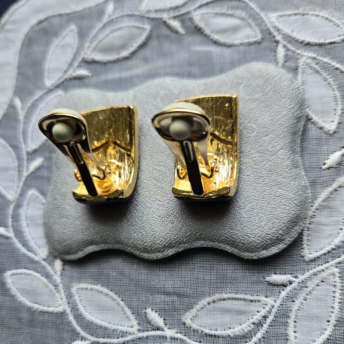 Clip on - Black Enamel and Clear Crystals Clip On Earrings