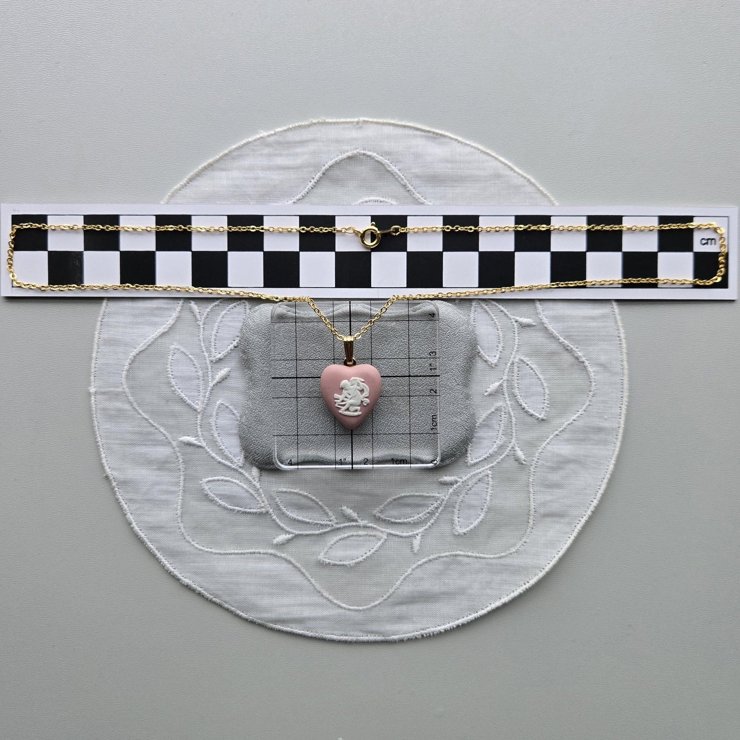 Necklace - Wedgwood Pink Heart Cherub Jasperware Pendant Necklace