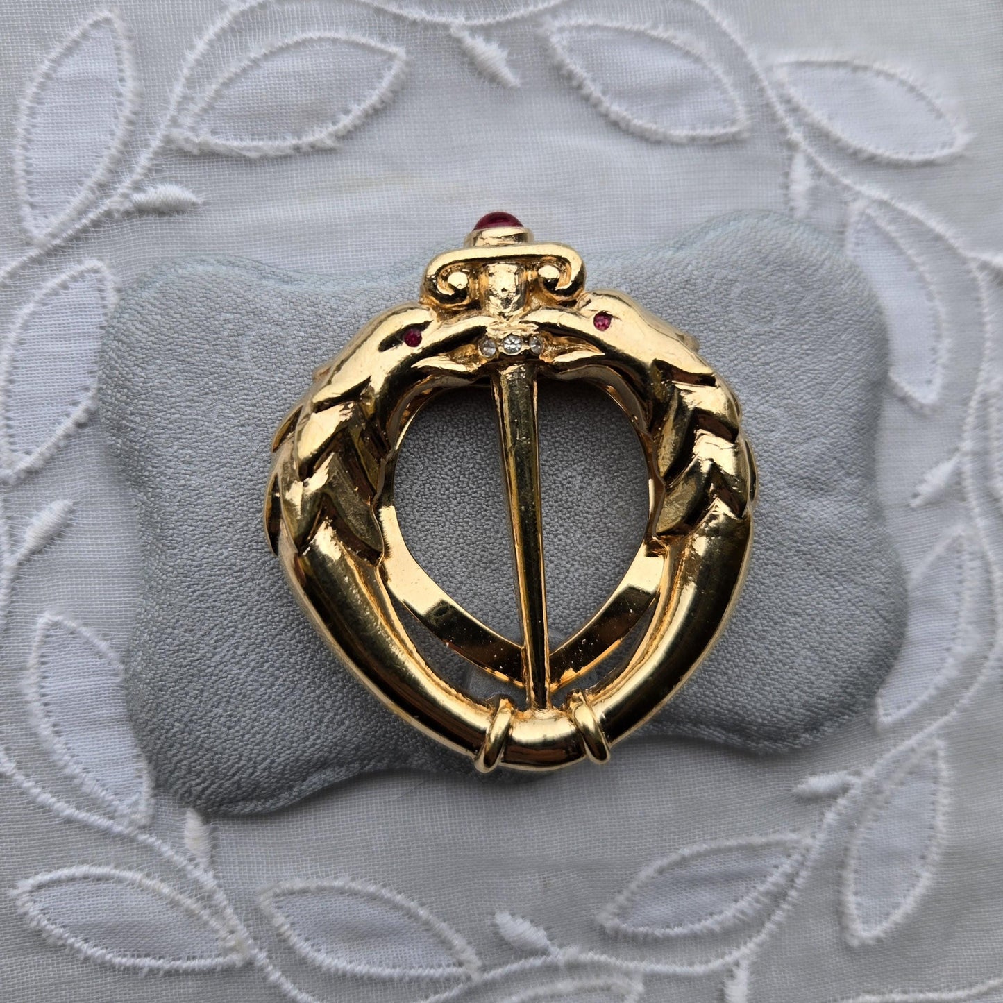 Scarf Clip - Attwood and Sawyer Red Crystal Eagle Heads Scarf Clip