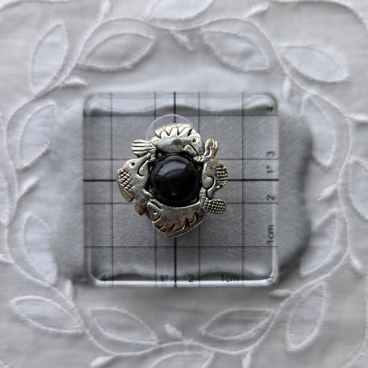 Posts - Silver Tone Black Cabochon Fish Earrings