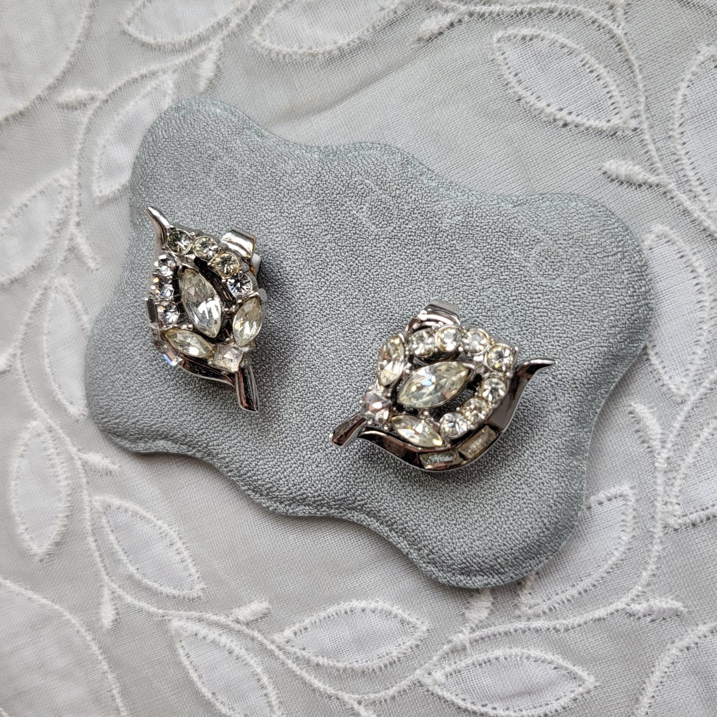 Clip on - Trifari Crystal Leaf Clip on Earrings