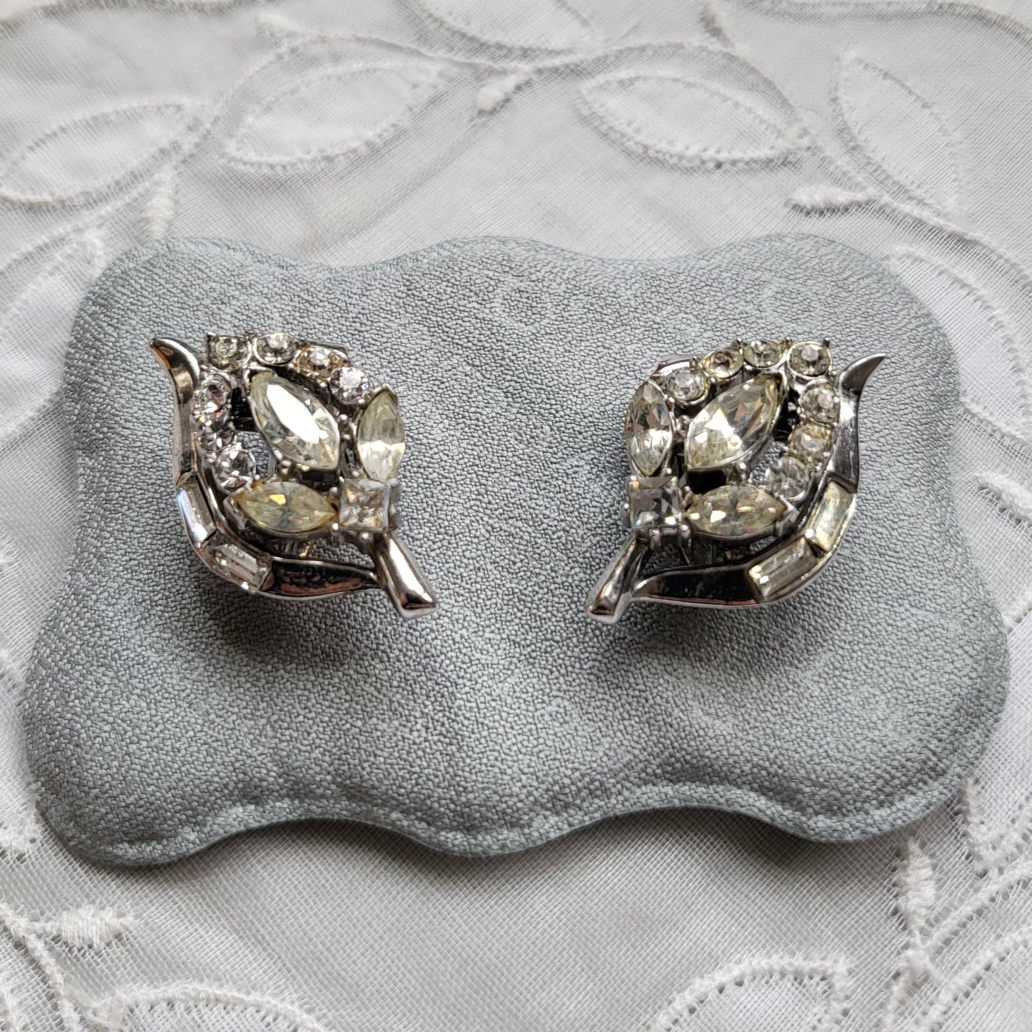 Clip on - Trifari Crystal Leaf Clip on Earrings