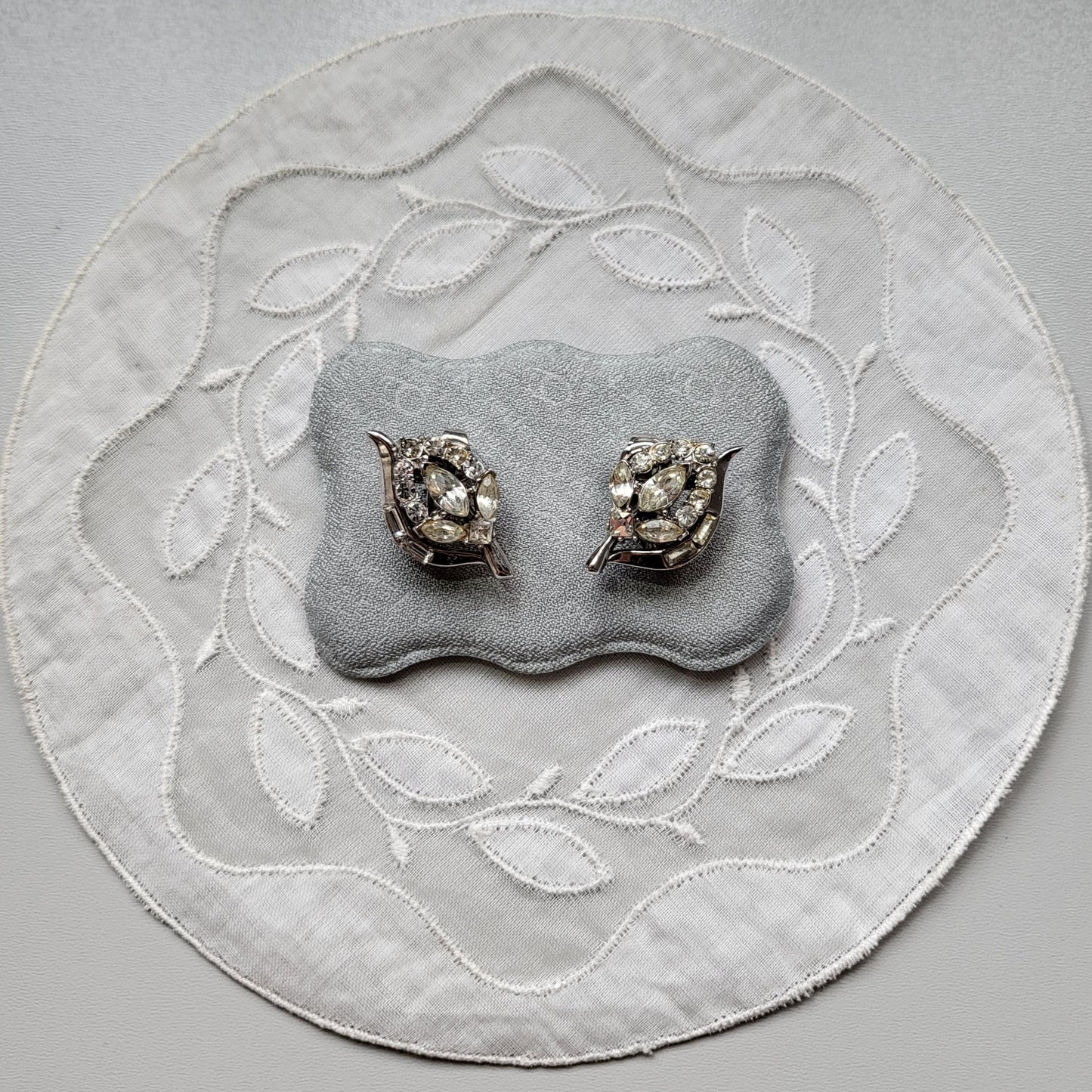 Clip on - Trifari Crystal Leaf Clip on Earrings