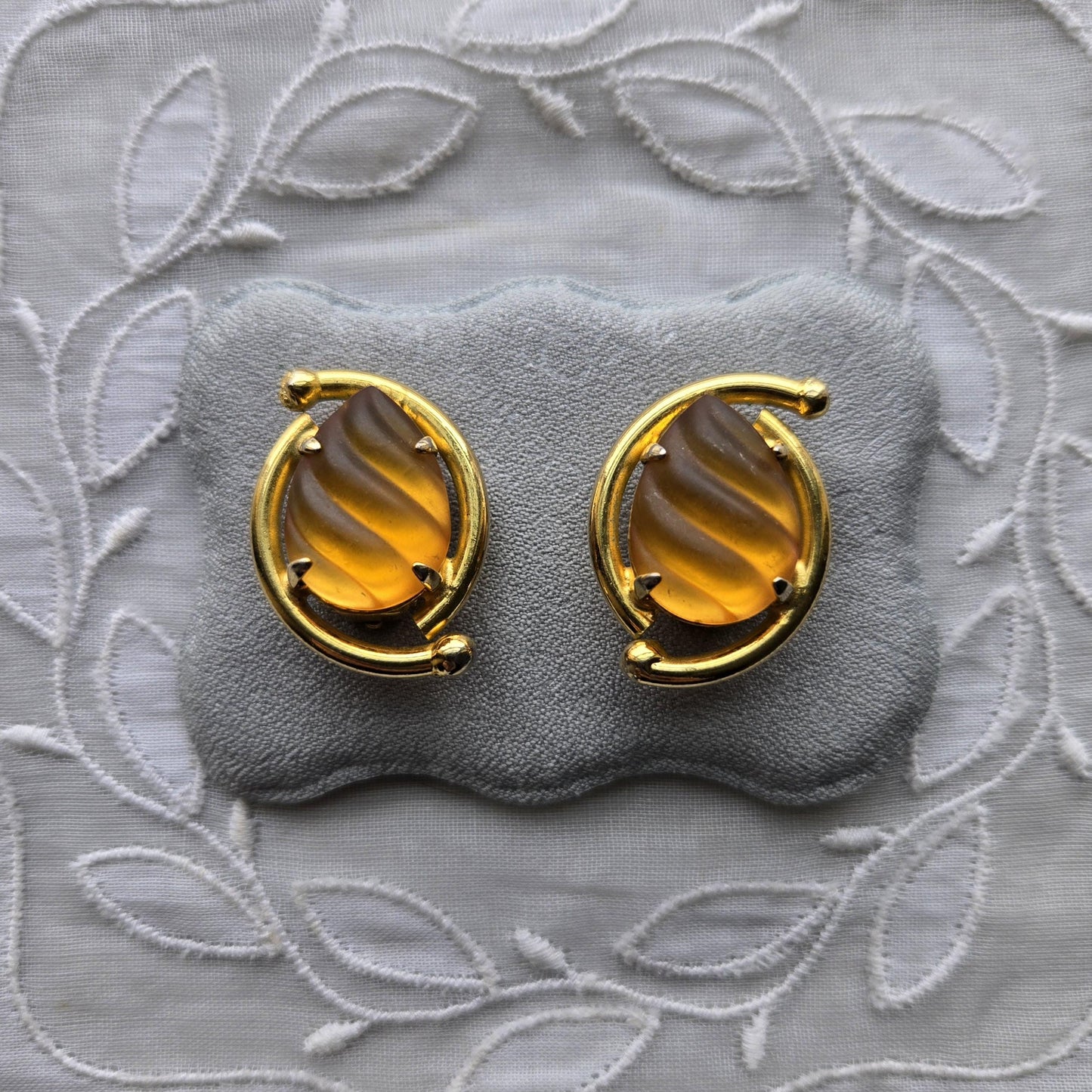 Clip on - Frosted Yellow Orange Cabochon Clip On Earrings