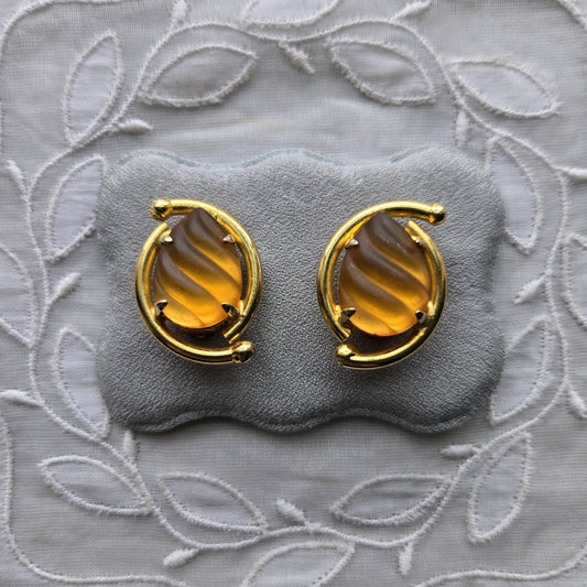 Clip on - Frosted Yellow Orange Cabochon Clip On Earrings