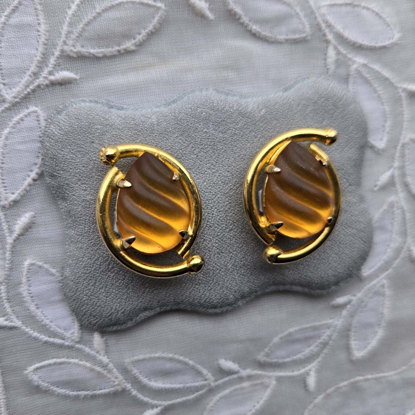 Clip on - Frosted Yellow Orange Cabochon Clip On Earrings