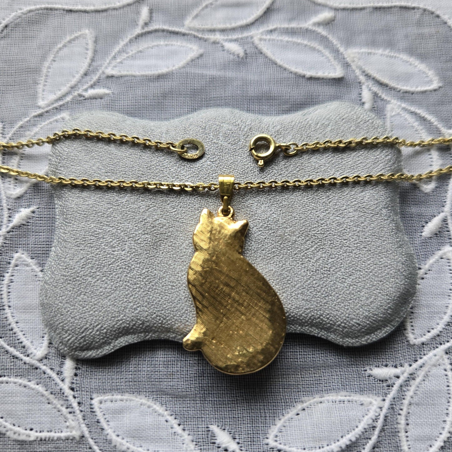 Necklace - Orange Enamel Cat Pendant Necklace