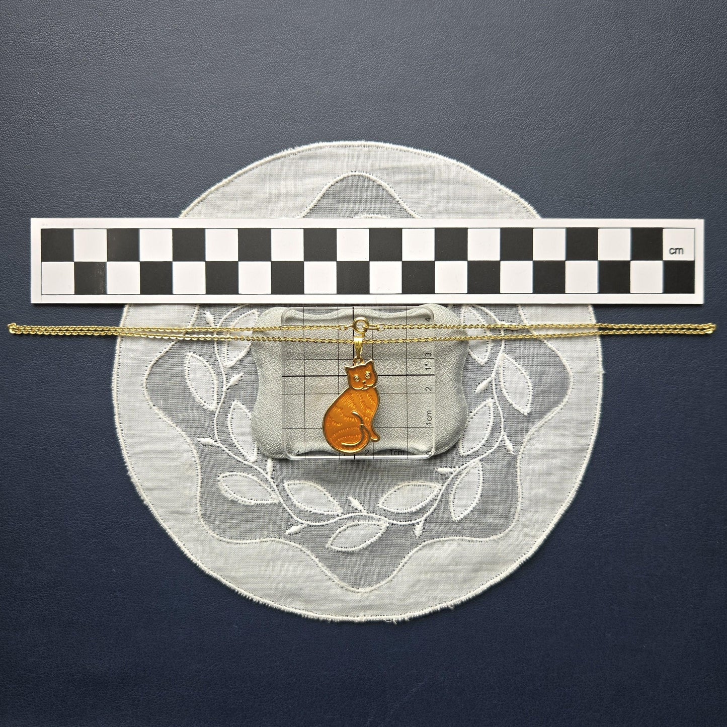 Necklace - Orange Enamel Cat Pendant Necklace