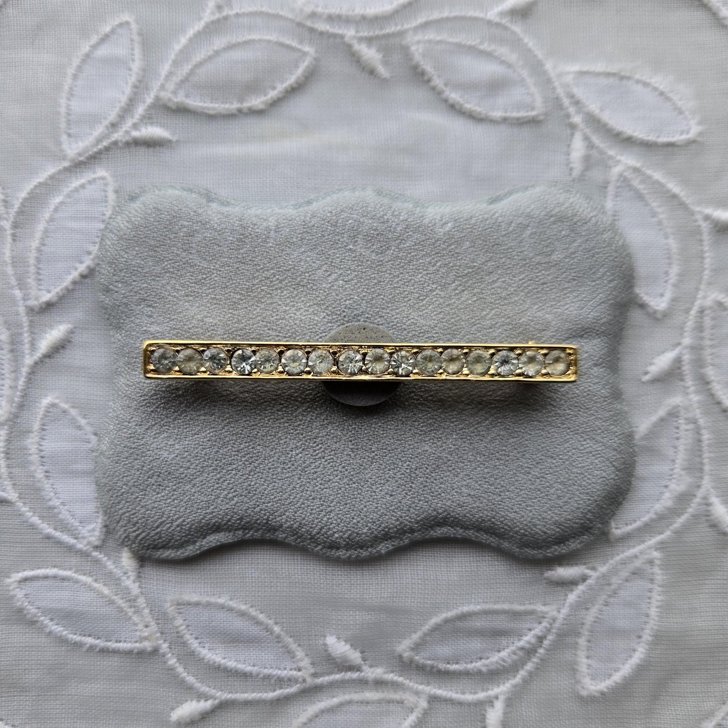 Brooch - Crown Trifari Gold Crystal Bar Brooch