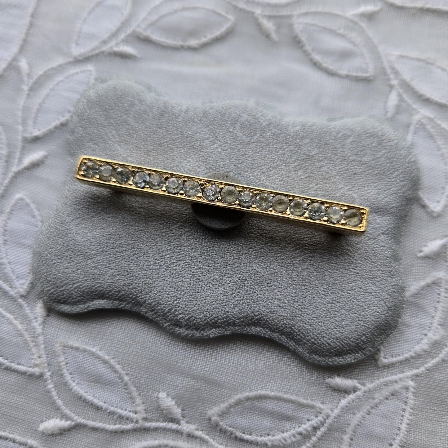 Brooch - Crown Trifari Gold Crystal Bar Brooch