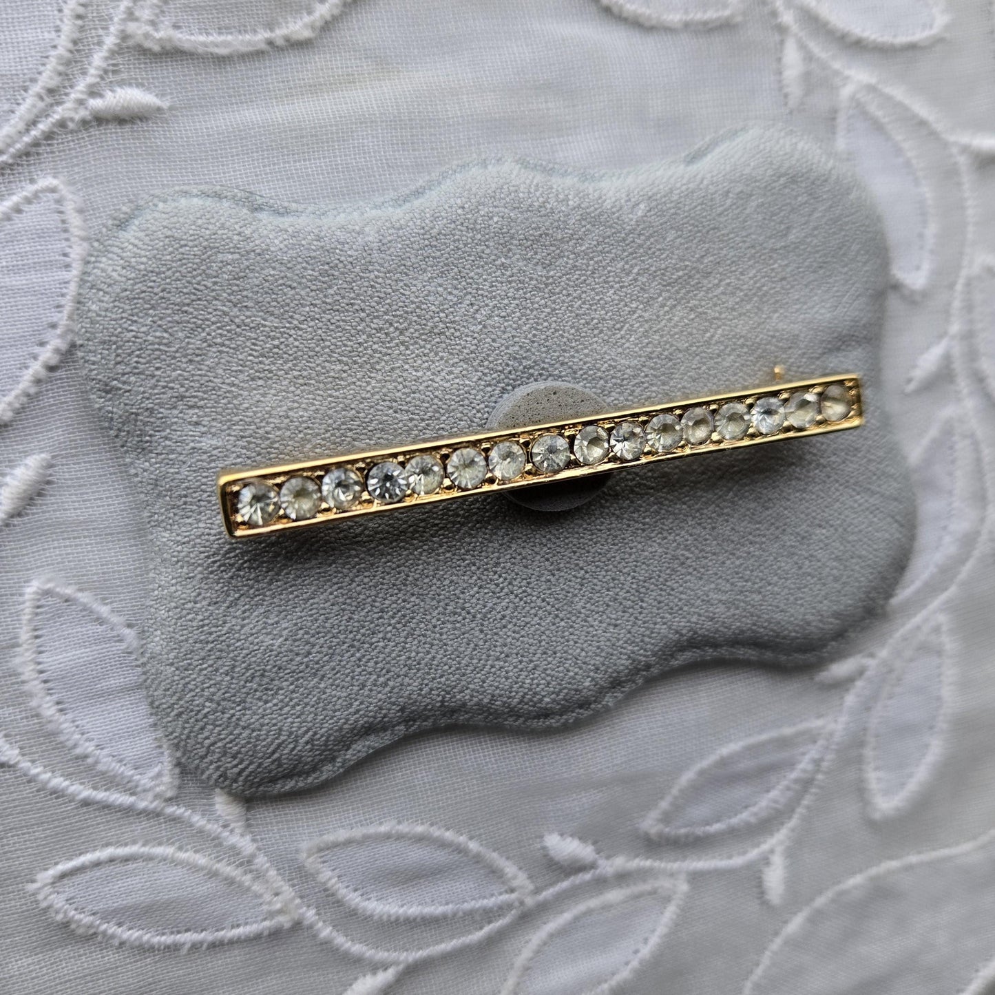 Brooch - Crown Trifari Gold Crystal Bar Brooch