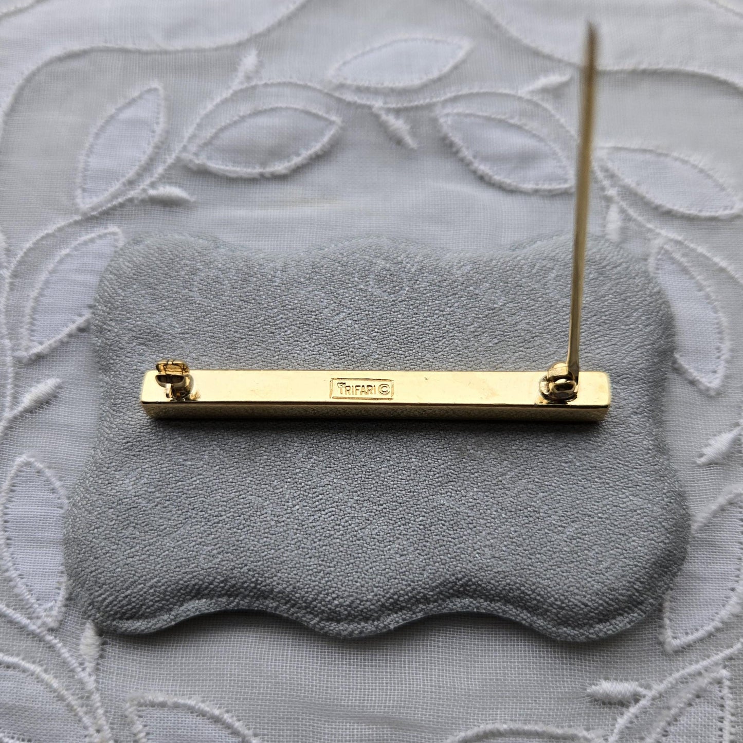 Brooch - Crown Trifari Gold Crystal Bar Brooch