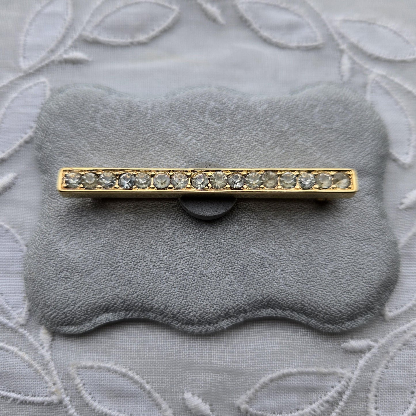 Brooch - Crown Trifari Gold Crystal Bar Brooch