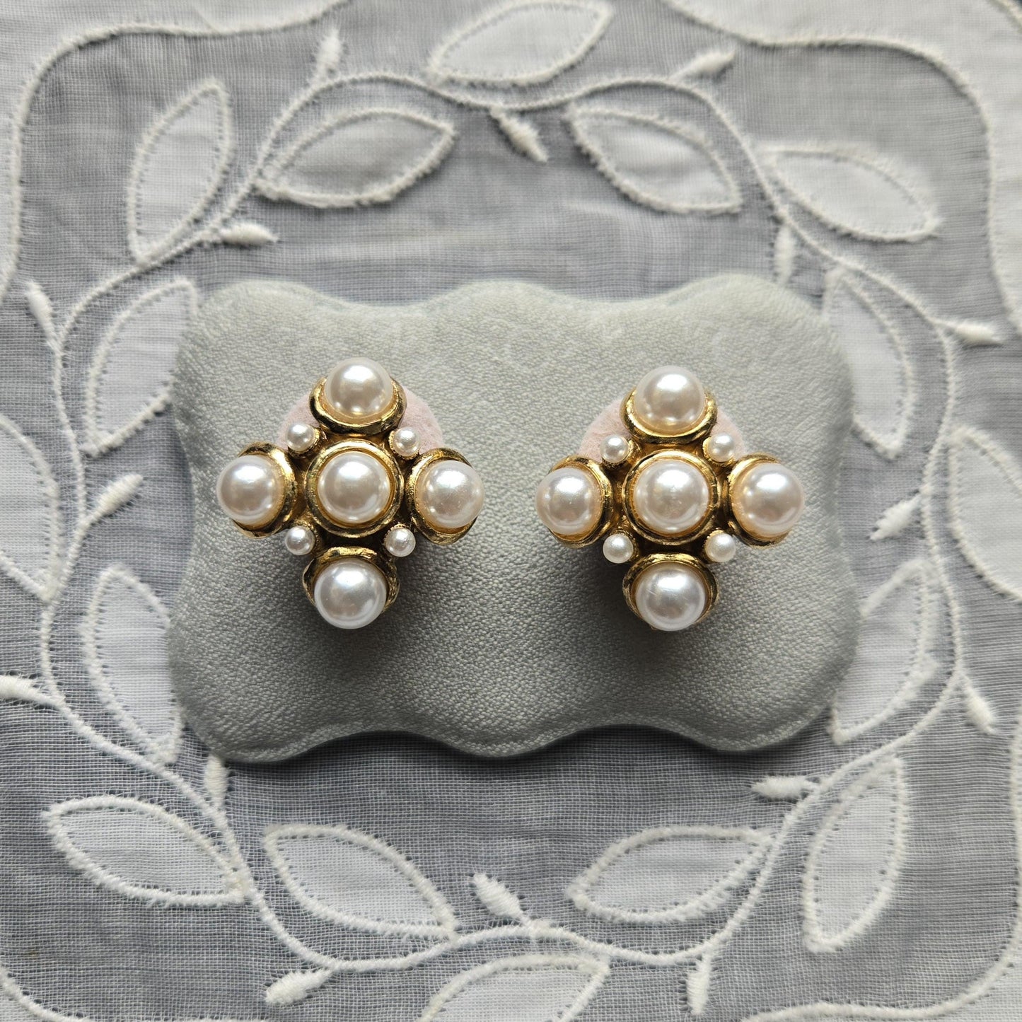 Clip on - Faux Pearl Maltese Cross Clip On Earrings
