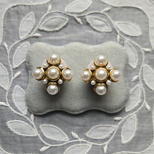 Clip on - Faux Pearl Maltese Cross Clip On Earrings