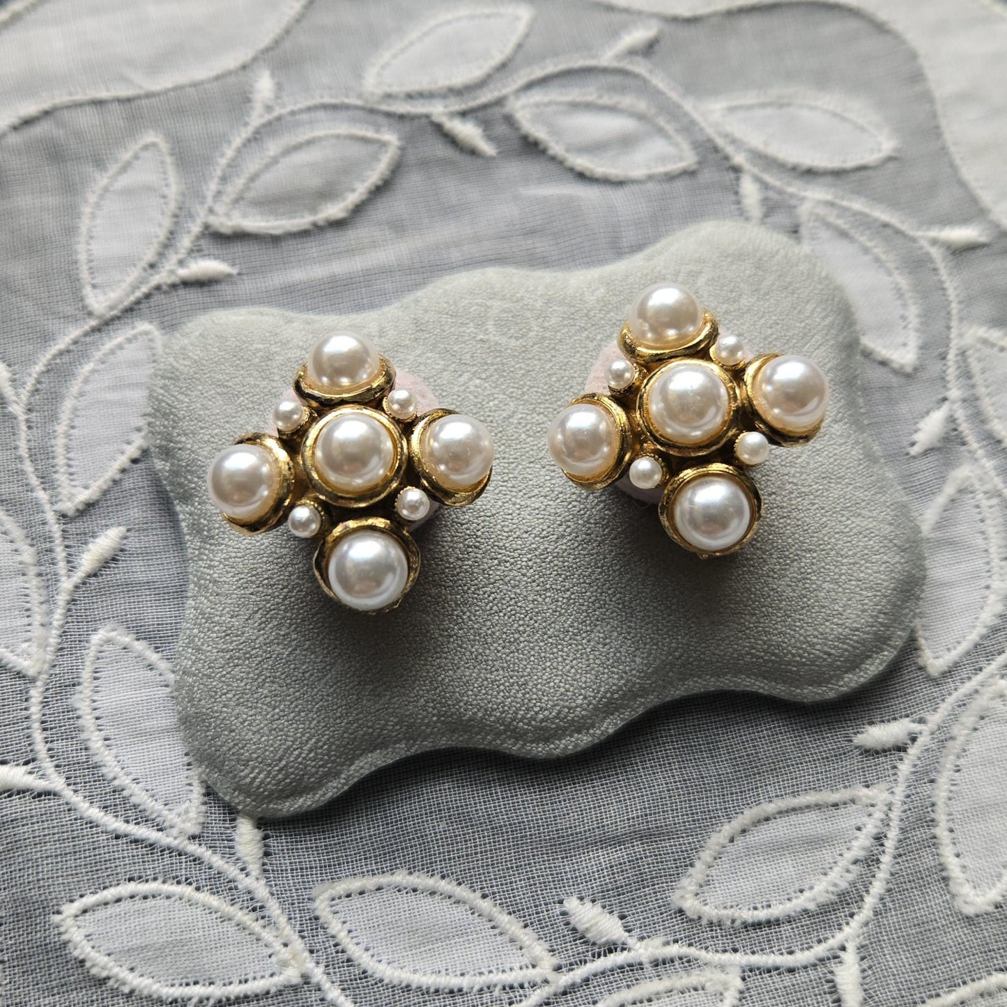 Clip on - Faux Pearl Maltese Cross Clip On Earrings